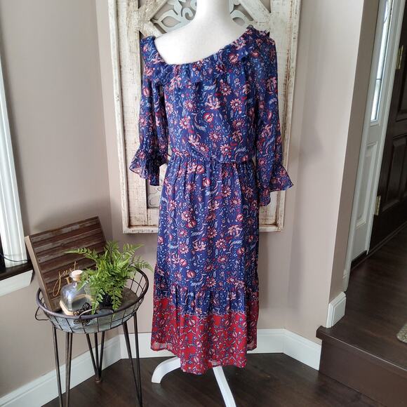 New Collective Concepts Women's Ruffle Asymmetric Shoulder Midi Dress Medium - Picture 3 of 10